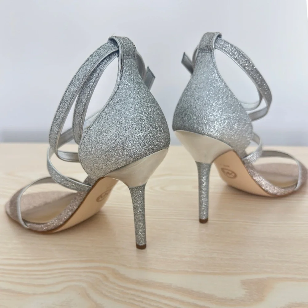 MICHAEL KORS Astrid 2-Tone Glitter Embellished Ankle Wrap Evening Sandal 37.5
